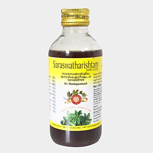 AVP- Arya Vaidya Pharmacy Saraswatarishtam with Gold, Net: 200 ML