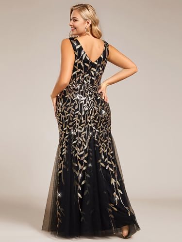 Image of Ever-Pretty Plus Sequin Formal Dresses Sleeveless V Neck Mermaid Ball Gowns Plus Size Prom Dress