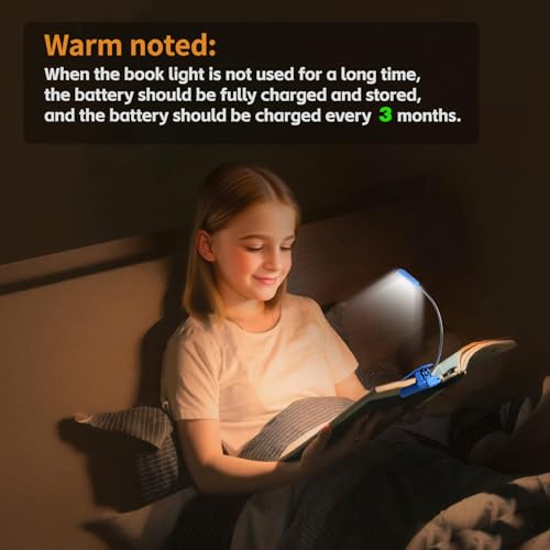 Image of VAVOFO Rechargeable Book Light for Reading in Bed Kids, 7 LED Reading Light with 9-Level Warm Cool White Daylight, Eye Care Lamp with Power Indicator for Bookworms (Blue Lotus)