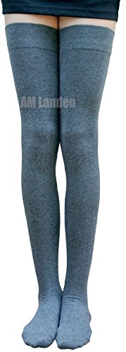 Elegant Extra Long and Wide Women's Dark Gray Cotton Thigh High Socks Over Knee Socks3