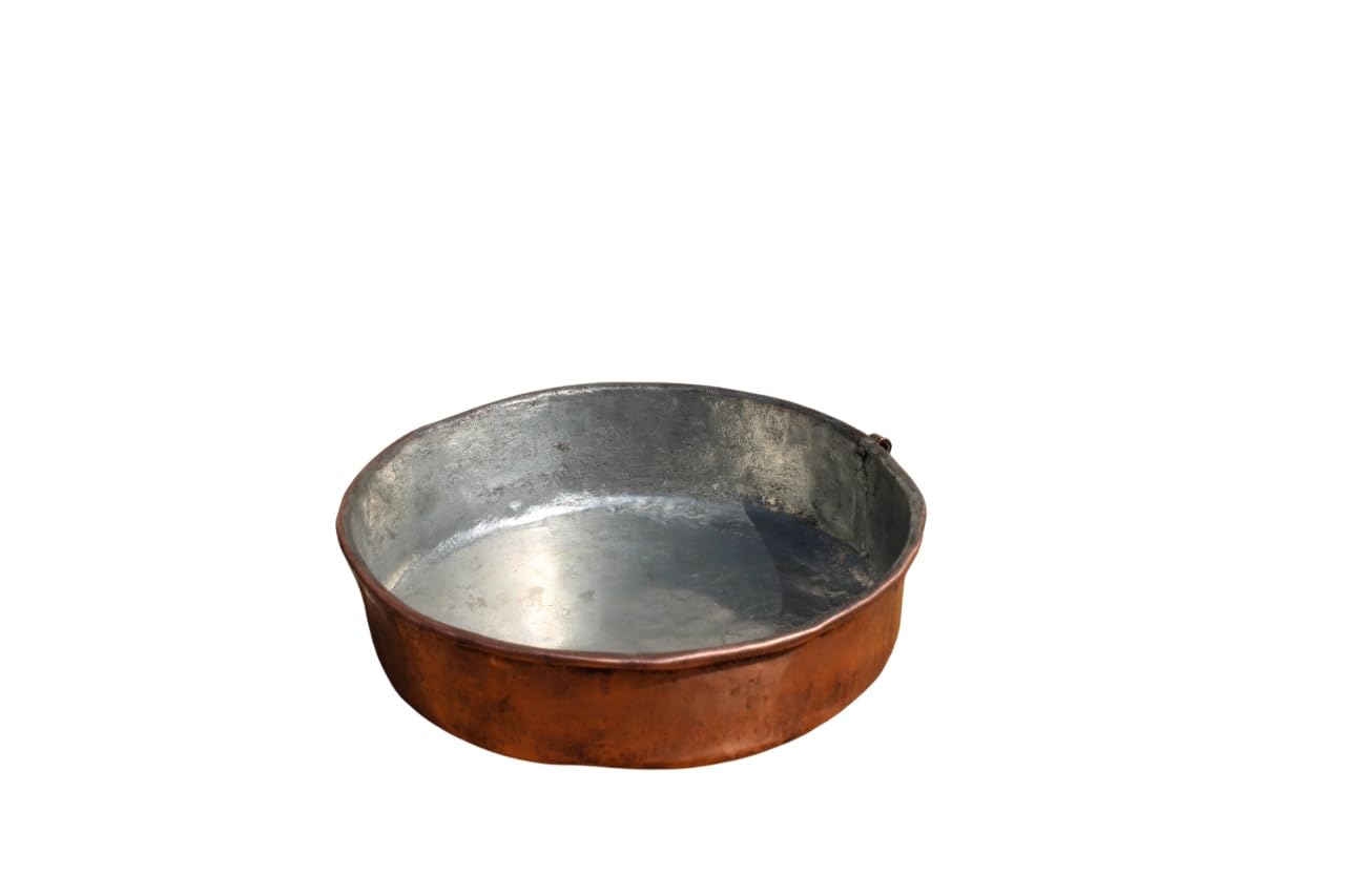 Pentola da Forno Rotonda in Rame, Stagnata all'Interno, Fatta a Mano, Pirofila Tradizionale con Manici ad Anello, per Cottura Professionale (30 cm)