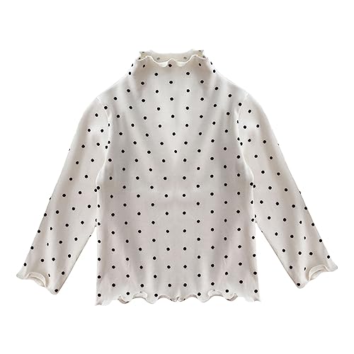 Polka Dot Tops for Toddler Girls Long Sleeve Fold Over Crewneck Turtleneck Blouses Kids Girls Cute Soft T Shirts