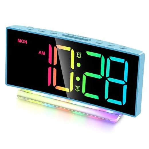 Cadmos Loud Alarm Clock for Heavy Sleepers Adults,Kids,Teens,Digital Desk Clock with USB Port,Large Numbers,7 Color Night Light,Modern Electronic Plug in Simple Clock for Bedroom(Blue+Dynamic)