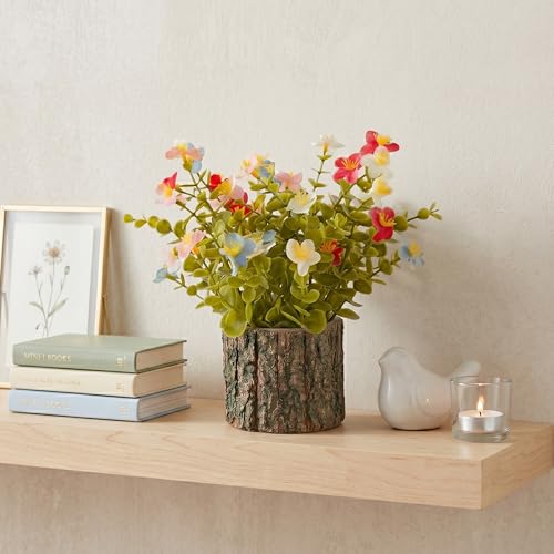 Image of Dekorly Artificial Fern Filler Plant with Real Wooden Vase (28CM Overall Height) | Decorative Lifelike Faux Floral Plant in Rustic Tree Log Pot for Living Room (Fern Filler)