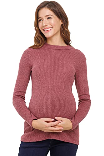Women's Knit Ribbed Maternity Top with Mock Neck Long Sleeve
