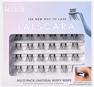 KISS Falscara DIY Eyelash Extension Wispy Wisps - Featherlight Synthetic Reusable Artificial Eyelashes Multipack of 24 Mini Lash Clusters for that Authentic Eyelash Extension Look
