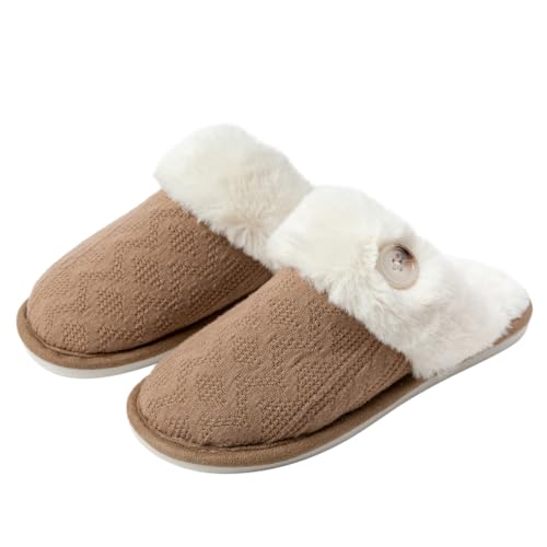 Women's Slippers Memory Foam Slippers Scuff Outdoor Indoor Warm Plush Bedroom Button Shoes with Faux Fur Lining