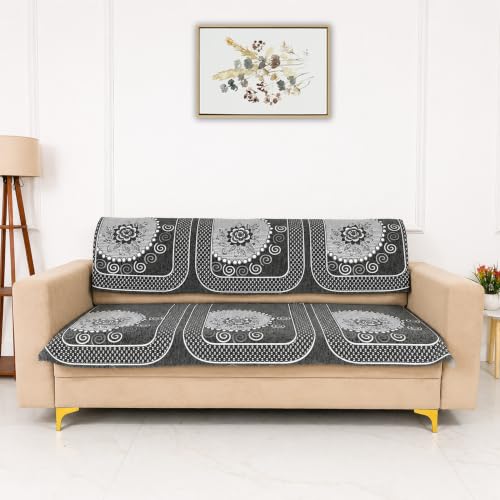 Image of Homerz Premium Chenille Fabric Sofa Cover | Soft, Durable & Dustproof | Decorative Couch Cover (Solitaire Grey, 6 (3+2+1) Seater, Seat Cover with Backrest)