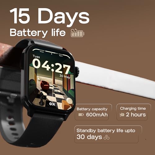 Image of GOBOULT Drift 2 Smart Watch 1.83'' HD Display,15 Days Battery Life, 150+Watchfaces, 500 Nits Brightness, AI Voice Assistant, SpO2 Monitoring (Storm Grey) (Carbon Black)