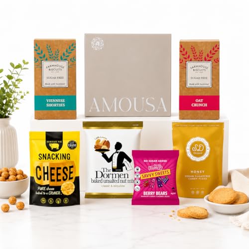 Diabetic Hamper This Sugar Free Set/Low Sugar Gift Set Includes Biscuits Sweets Nuts & Candy Floss Diabetic Gifts for Men & Women Sugar Free Hamper Ideal For Anyone Following a SF Diet