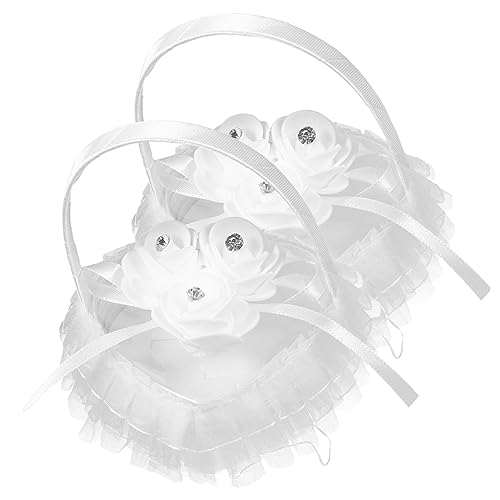 ULDIGI 2pcs Heart Shaped Wedding Ring Holder Decorative Cushion for Engagement and Ceremony Elegant Lace and Rhinestone Design Proposal Ring Box for Unforgettable Memories