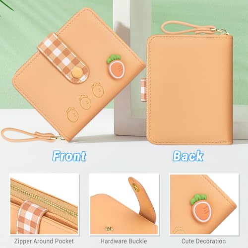 Image of YINHEXI Wallet Women, RFID Blocking Small Compact Trifold PU Leather Card Holder Purse with Coin Pocket & ID Window for Ladies, Ladies, Teens, and Girls (Orange-02)