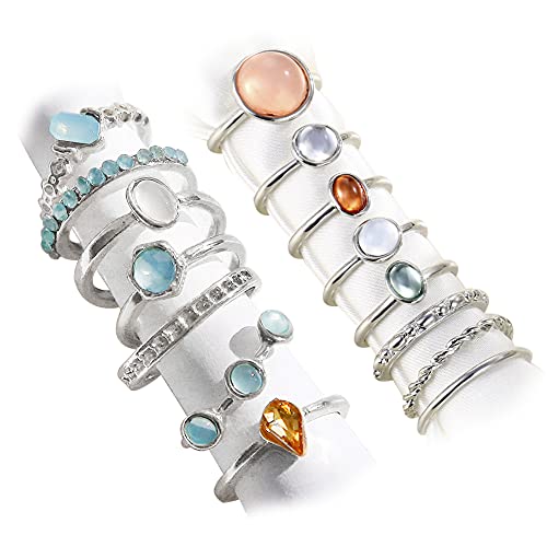Boho Rings Vintage Crystal Rings Set,Rhinestone Knuckle Rings for Women Teen Girl,Gold Silver Rings,Bohemian Stackable Joint Rings Midi Multiple Rings (Silver)