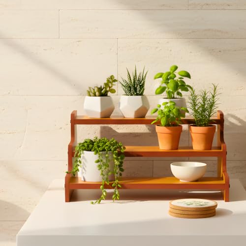 Image of 3-Tier Spice Rack, 13.8 Inch Wood Step Shelf Countertop Spice Storage Holder, Kitchen Pantry Cabinet Organizer Cupboard for Spice Bottles, Jars, Seasonings, Baking Supplies,