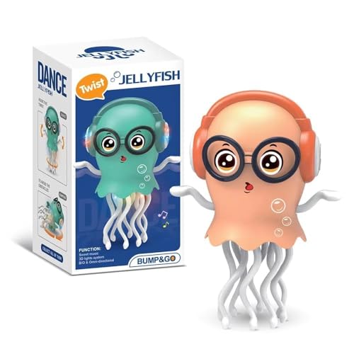 Image of Sundaymot Dancing Jellyfish Toy for Kids with Music, LED Lights & 360 Bump-and-Go Action - Battery Operated Cartoon Jellyfish Robot Play Kitchen Accessories,(Dancing Jellyfish)