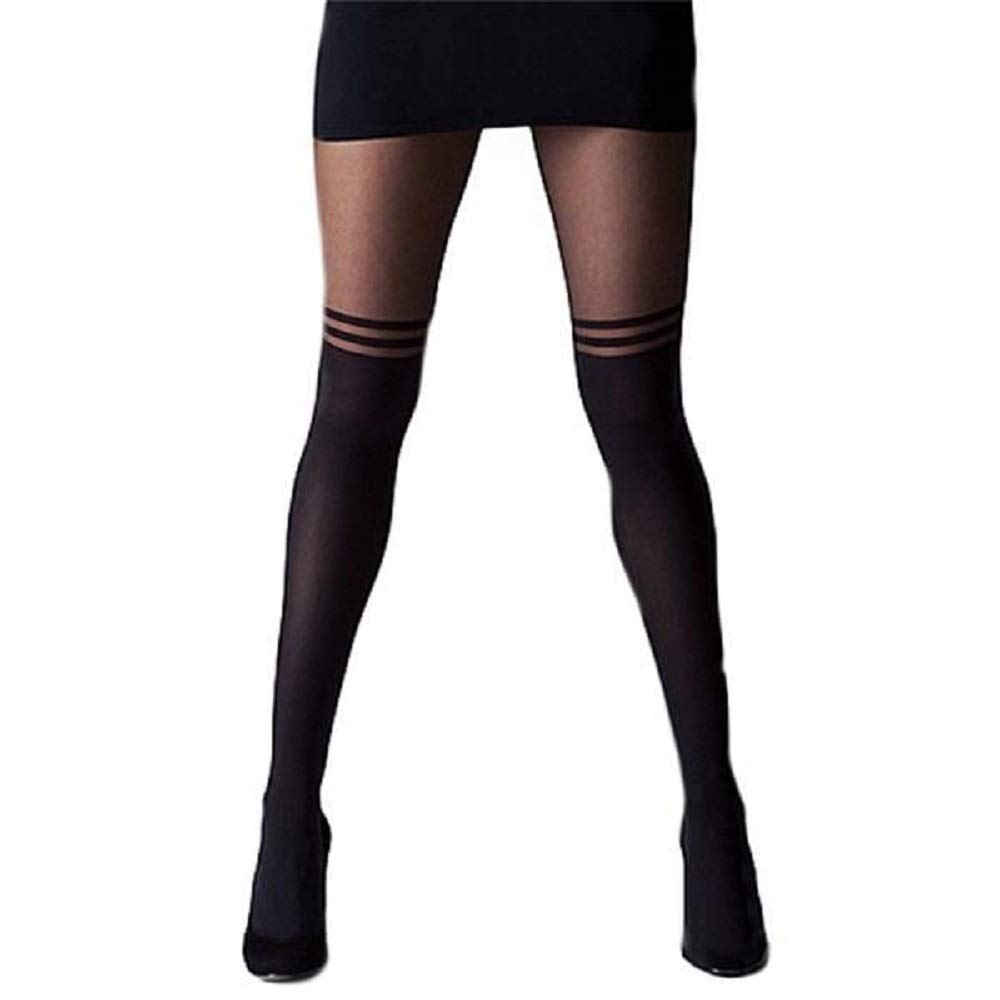 Black Women Girls Temptation Sheer Mock Suspender Tights Pantyhose Stockings