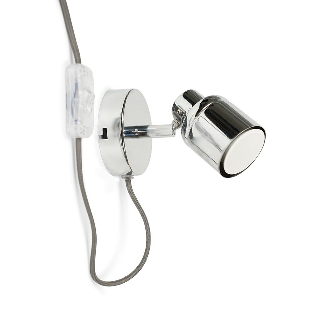 MiniSun | Chrome Single Spotlight Adjustable GU10 Plug-in Wall Light | Wall Spotlights, Home Décor & Improvement Essential | Mains Wired