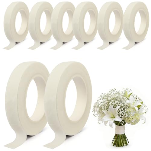 8Pcs Floral Tape White Flower Tape for Wedding Bouquet Craft Stem Wrapping