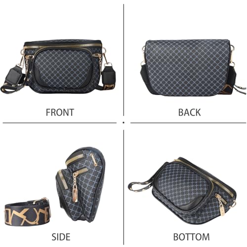 Crossbody Bags for Women Fashion Sling Purse Shoulder Bag Leather Sports Bag Causal Chest Bum Bag Cross Line Pattern Black Backpack with Adjustable Strap Unique Mothers Day Gifts for Mom3