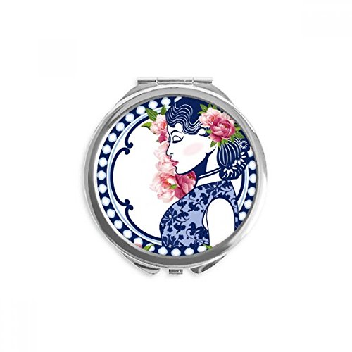 Espejo redondo portátil para el bolso: accesorio de maquillaje con diseño de flor china