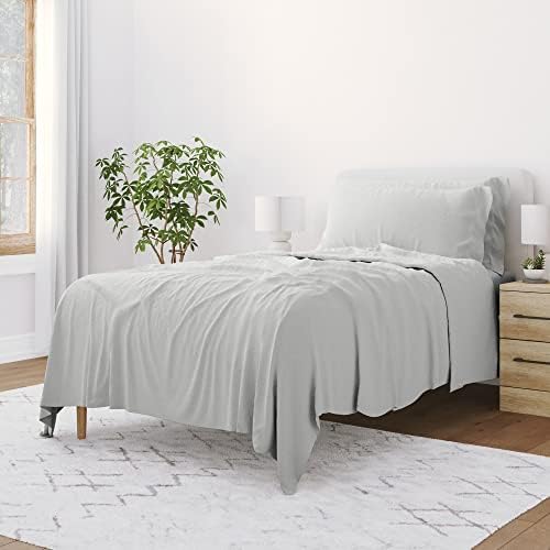 Merit Linens Breathable Hotel Style Twin Bed Sheets | 4 Pc Ultra Soft Gray Sheet Set with Deep Pocket | Lightweight, Extra Pillowcases | Easy Care, Basic Bedding (Twin, Gray)