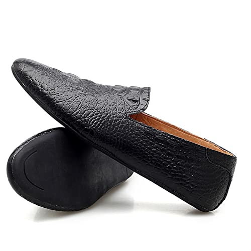 Men's Loafers Genuine Leather Pointed Toe Faux Crocodile Grain Rubber Sole Slip Resistant Flat Heel Flexible Classic Outdoor Slip-ons