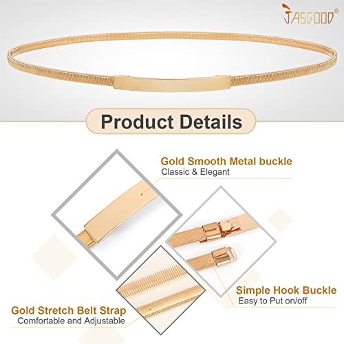 JASGOOD Women Skinny Metal Waist Belt Gold Waistband Elastic Metal Chain Waist Belt for Dress4