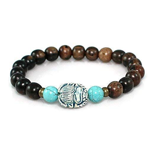 Beaded Scarab Beetle Symbol Ebony Wood Bracelet