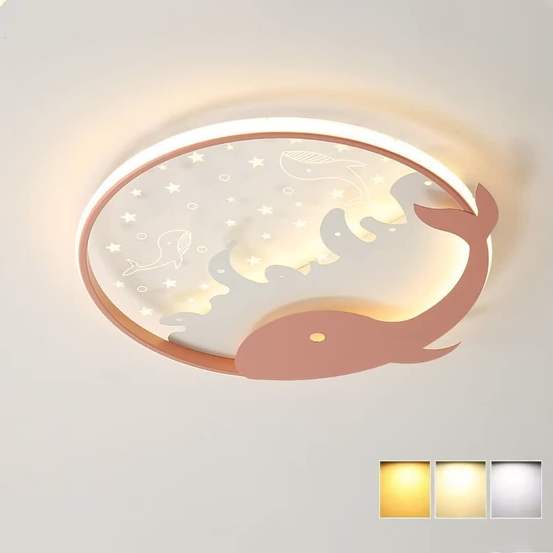 DUNMW Hollow Dolphin LED Ceiling Light Children's Room Ceiling Lamp Chandelier for Boys & Girls Bedroom, Children's Room, 3 Lighting, 15.9'', 28W