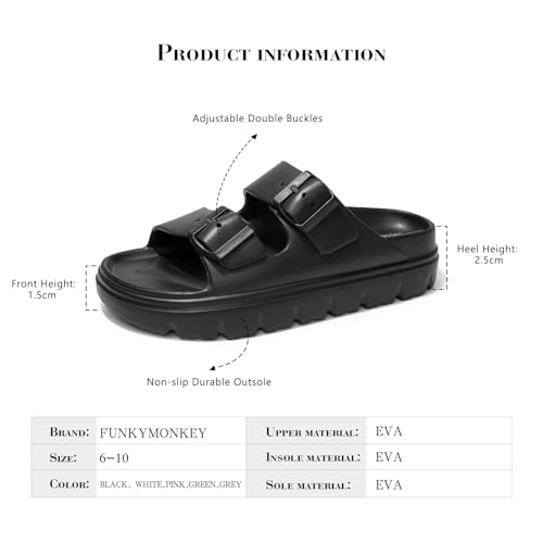 فاني مونكي شبشب ايفا للنساء بنعل سميك قابل للتعديل وابزيم مزدوج مقاوم للماء، اسود/TS، مقاس 41 EU