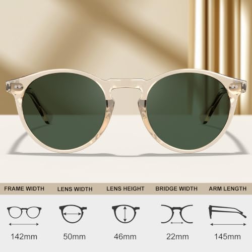 Image of CARFIA Vintage Round Polarized Sunglasses for Men Handcrafted Acetate Frame