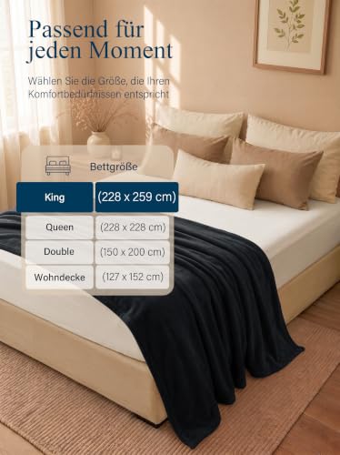 Utopia Bedding Kuscheldecke flauschig Fleecedecke [259x228 cm, Schwarz] leichte, Warm Decke, Weich und atmungsaktive Blanket… – Ansicht 3