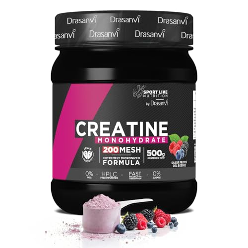Drasanvi Creatina Monohidratada 500g Sabor Frutos del Bosque | 3g por Dosis | 200 MESH Micronizada | Mejora Fuerza y Rendimiento en Alta Intensidad | Vegana | Sport Live