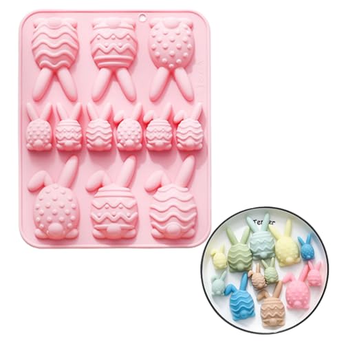 PTaizjjz Easter Silicone Mould 12 Cavity Egg Shapes Mould Rabbit Mould for DIY Chocolate,Candy,Jelly, Pink