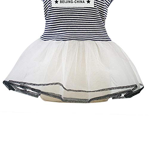 N/A Lindo vestido de verão com listras para cães e cães, saia de casamento de malha (preto P)