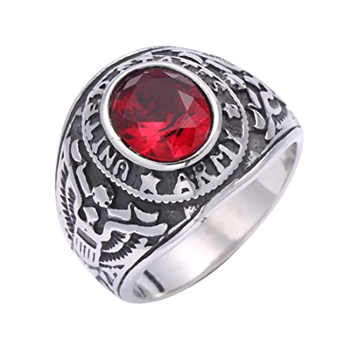 ROILIN Bague À Sceau en Rubis pour Hommes Et Femmes, Bague en Acier Inoxydable avec Aigle De Mode Gothique,Argent,11