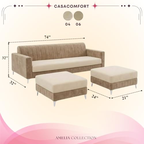 Image of Amelia Rich 5 Seater L Shape Sofa Set with 2 Movable Ottomans | Flexible Layout | Spacious Soft Touch Seating | Modern Sofa for Living Room (Beige & Cream)