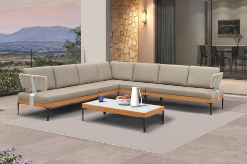 Image of PURPLE LEAF Patio Furniture Set Outdoor Sectional Sofa with Coffee Table Fade-Resistant Cushions Wicker L-Shaped 9 Pieces Aluminum Conversation Sets for Balcony Yard Garden Poolside, Taupe