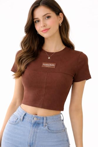Image of Stylish Women Ribbed Crop Top | Slim Fit Casual Half Sleeve T-Shirt