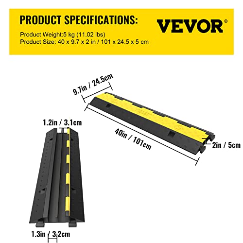 Image of VEVOR 3 PCs Rubber Cable Protector Ramp, 2 Channel, 11000 lbs /axle Capacity Heavy Duty Hose Wire Cover Ramp Driveway, Traffic Speed Bump w /Flip-Open Top Cover, for Indoor&Outdoor
