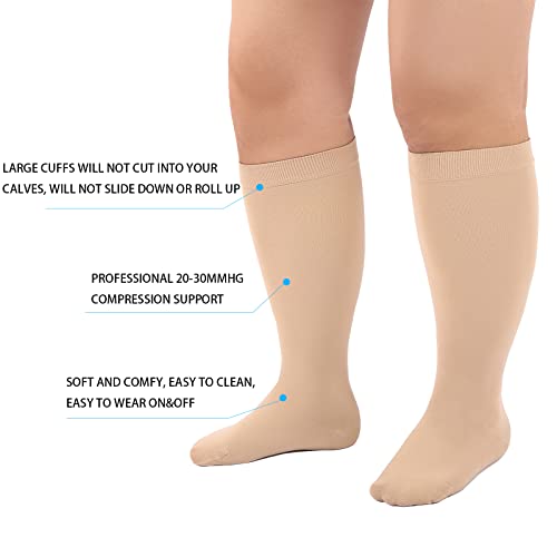 Image of Plus Size Compression Socks Wide Calf Compression Socks for Women Men Circulation Support 04XL Medical Pro Nursing Compression Sock graduated compression Knee High Extra Large Socks Beige