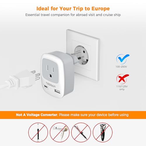 image for European Travel Plug Adapter, TESSAN International Power Plug with 2 U