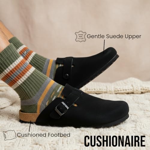 Image of CUSHIONAIRE Haze Genuine Suede Leather Mens Clogs - Comfortable Slip On Potato Shoes for Men with Adjustable Buckle