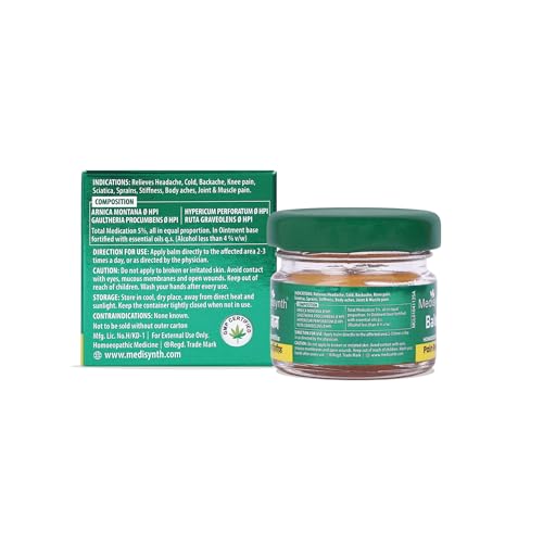 Image of MEDISYNTH Homeopathic Pain Relief Balm - Pack of 1 | Relief from Headache, Cold, Back, Neck & Knee Pain, Sciatica, Sprains, Stiffness, Joint & Muscle Pain | Batch No. 06 | Exp. Apr 2029