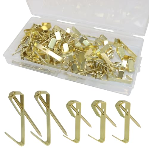 Image of Hordion 100pcs Picture Hanging Kit - 30lb, and 50lb Picture Hooks Metal Picture Hangers with Nails for Drywall Wooden Wall(Golden)