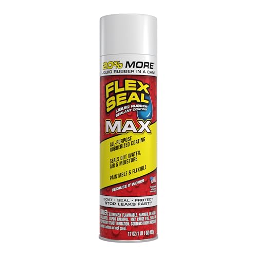 Image of Flex Seal MAX, 17 oz, 1-Pack, White, Stop Leaks Instantly, Waterproof Rubber Spray On Sealant Coating, Perfect for Gutters, Wood, RV, Campers, Roof Repair, Skylights, Windows, and More