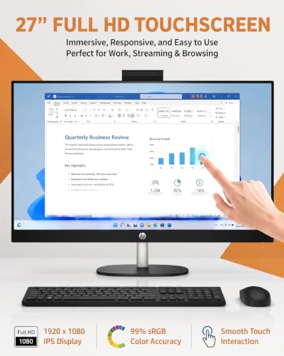 Image of HP 27 inch Touchscreen All-in-One Desktop Computer, 16GB RAM, 1TB SSD R7 7730U