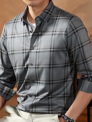 Image of Lymio Men Shirt | Checkered Button Down Shirt for Men | Slim Fit Casual & Semi-Formal Shirts for Man | Textured Long Sleeve | Office & Weekend Ready (Packs Also Available) (Big-Checks)