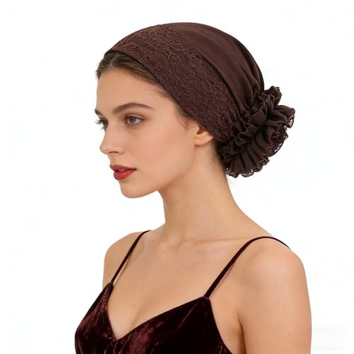 2 Pzas Pañuelo turbante para mujer con encaje floral miniatura 5