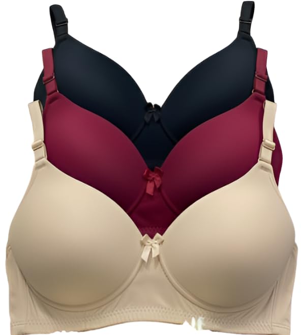 Image of Women's Nylon Lycra Lightly Padded Full Coverage Wirefree T-Shirt Bra Combo Pack of 3